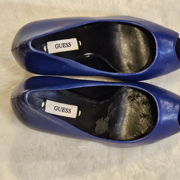GUESS Honora Blue Leather Peep-toe Pump Shoes Heels 5M - Picture 3 of 7
